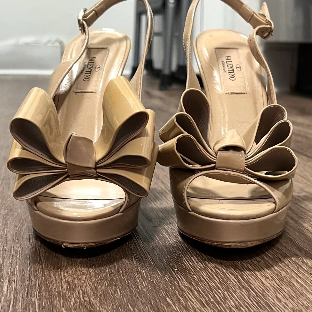 Valentino nude tan slingback bow peep toe high heels 120mm platform stiletto - Picture 2 of 8